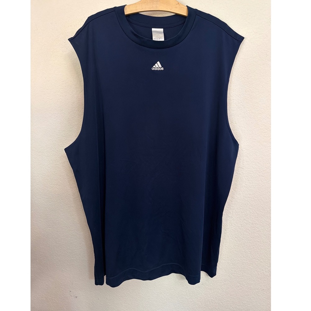 Adidas Mens Sleeveless Performance Shirt Navy Blue Embroidered Logo XXL 2X